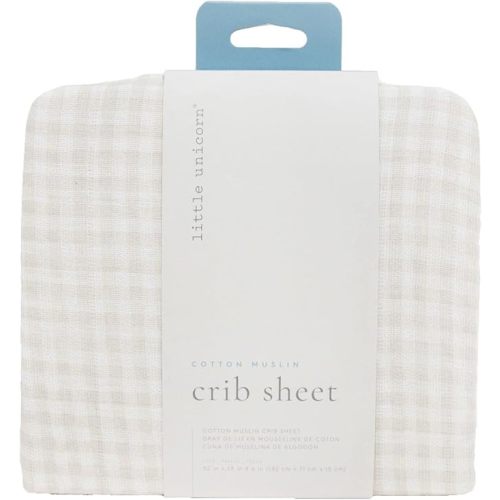 Little Unicorn Premium Crib Sheet | Breathable & Super-Soft Muslin Fabric (Tan Gingham)