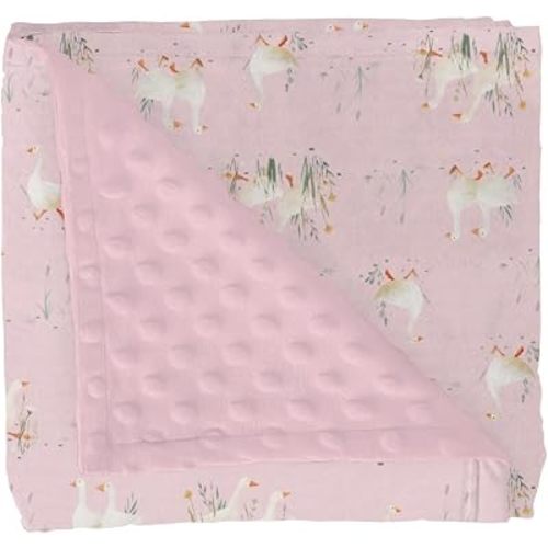 Pastel Geese Pink Flowers Baby Blankets for Girl Boy Duck Floral Leaves Soft Mink Dotted Backing Double Layer Swaddle Blanket Boho Spring Farm Animal Bed Throws for Newborn Toddler Crib 30x40