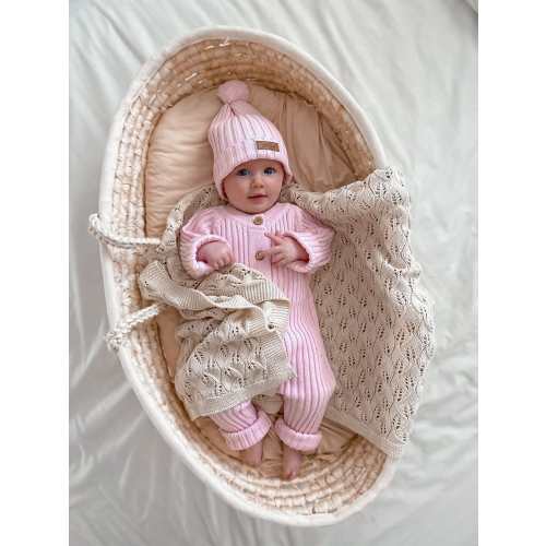 Baby Romper – Knitted Cotton Ribbed in Pink | Little B’s Nursery