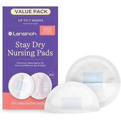 Lansinoh Stay Dry Disposable Nursing Pads, Soft and Super Absorbent Breast Pads, Breastfeeding Essentials for Moms, 200 Count