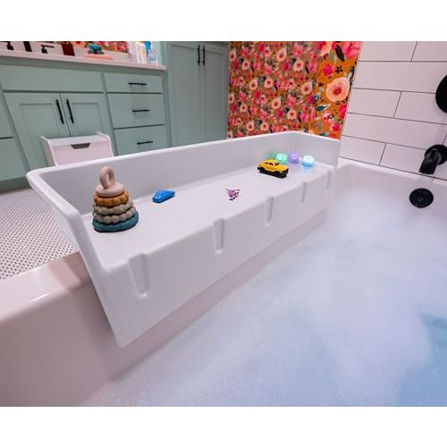 Tub Topper® Bathtub Splash Guard & Bath Shelf for Kids – Toddler Bath Tray, Bath Toys Storage & Ledge Organizer – Splash Guard for Bathtub with Suction Cups – Kids Bathroom Accessories (White)