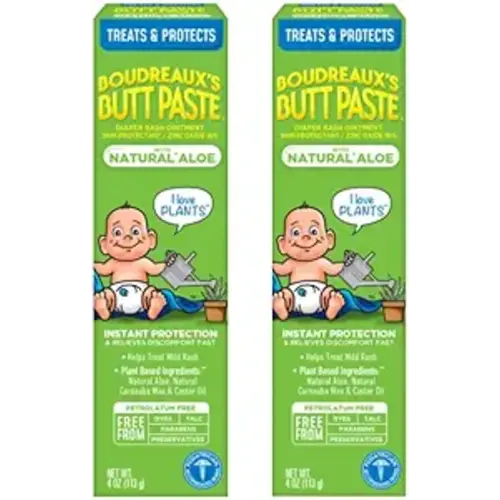 Boudreaux’s Butt Paste Diaper Rash Cream for Baby, Ointment With Natural* Aloe & Zinc Oxide, 4 oz Tubes, 2 Pack