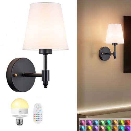 D.FAMILY Battery Operated Wall Sconces , Rechargeable Dimmable Wall Light with RGB Bulb and Remote