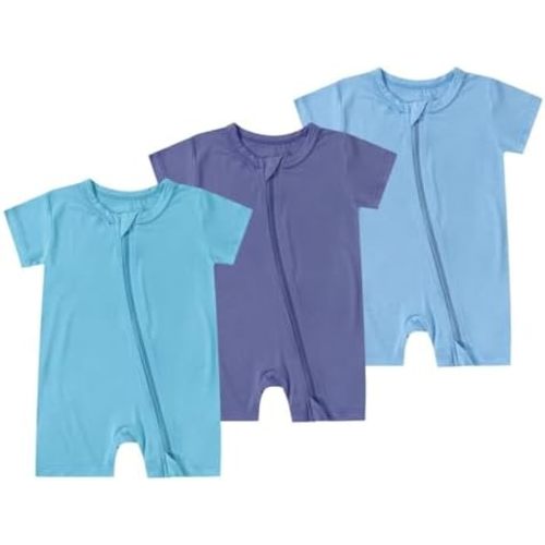 Teach Leanbh Unisex Baby 3 Pack Bamboo Viscose Pajamas 2 Way Zipper Short Sleeve Romper Jumpsuit Sleep and Play