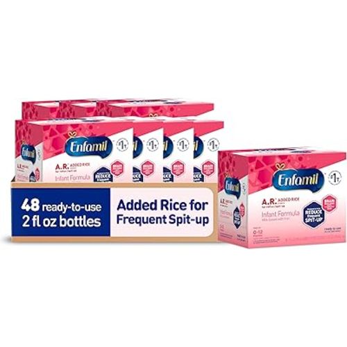 Enfamil A.R. (2 fl oz each), Ready to Feed Baby Formula Bottles, reduces spit up in 1 week, Omega 3 DHA & Iron, thickened with rice starch (Pack of 48)