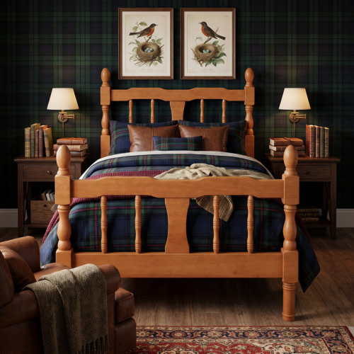 Rosalind Wheeler Twin‑Size Retro Farmhouse Wood Platform Bed Frame, Spindle‑Accented Headboard & Footboard, Wood Slat Mattress Foundation, Box‑Spring‑Free Structure, Effortless DIY Assembly, Walnut | Wayfair