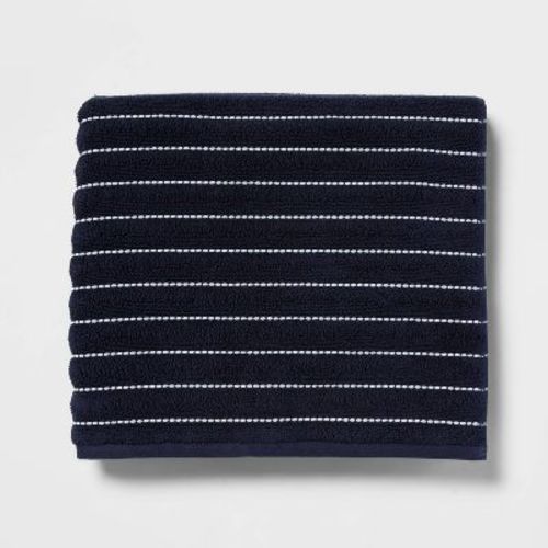 Performance Plus Bath Towel Navy Striped - Threshold™: Heavyweight Cotton Blend, Fade-Resistant, Quick-Dry