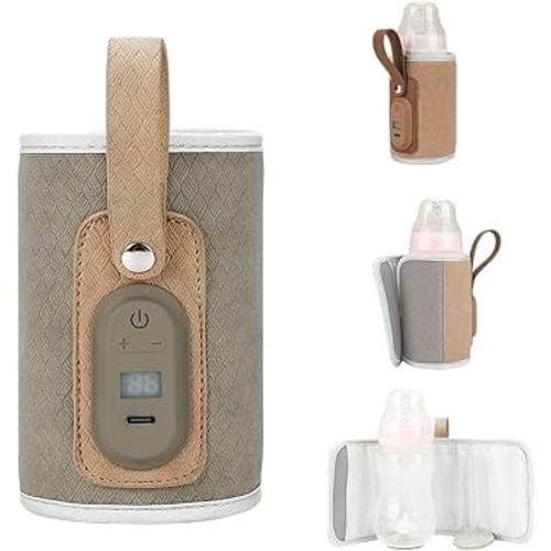 Strifee Baby Bottle Warmer, Bottle Warmer Portable Baby Bottle Insulation Cover for Home Travel,Adjustable Milk Warmer with Temperature Display (Grey)