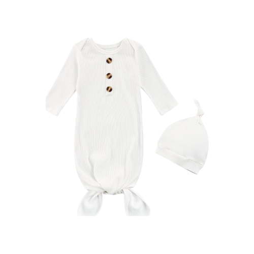 Kleidungly Newborn Baby Girl Boy Gowns Long Sleeve Knotted Sleeping Bags with Hat Cotton Nightgown Sleepwear