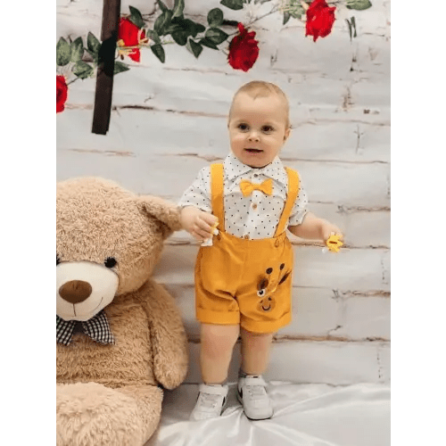 Baby Boy 2pcs Polka Dots Bowknot Shirt and Giraffe Print Overall Shorts Set Only $22.99 - PatPat US Mobile