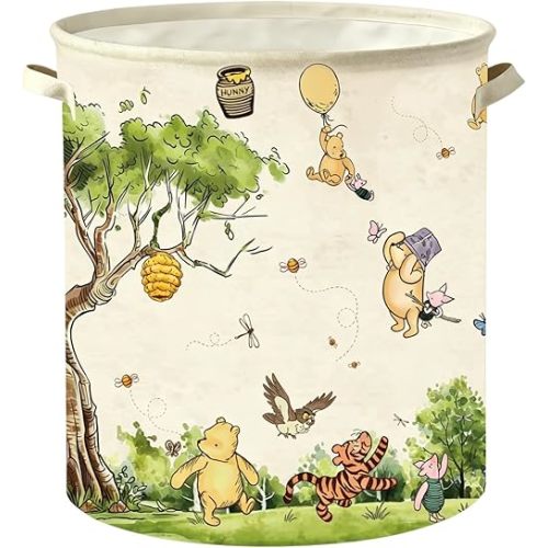 Classic Winnie Nursery Hampers Baby Clothing Hamper Toys Bin 50 x 40 Inch Large Laundry Basket Waterproof Collapsible Canvas Storage Baskets, Neutral Bedroom Decor Supplies