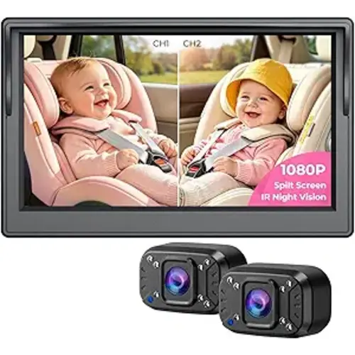 Itomoro 2026 Upgraded Dual Baby Car Camera 1080P 940NM Night Vision | Split Screen 360° Swivel 150° Wide View Rear Facing Easy Install Baby Car Backseat Monitor Fits Cars/SUVs/Trucks