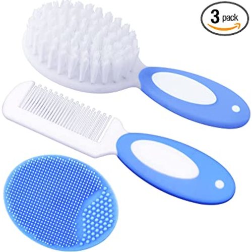 Baby Hair Brush, Cradle Cap Brush, Baby Hair Comb, Baby Hair Brush and Comb Set for Newborns & Toddlers, Baby Brush Soft Bristles, Ideal for Cradle Cap, Perfect Baby Registry Gift (Blue)