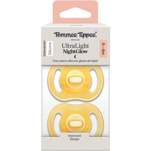 Tommee Tippee Ultra Light Night Glow Soother 2 Pack 0-6 Months - Assorted*