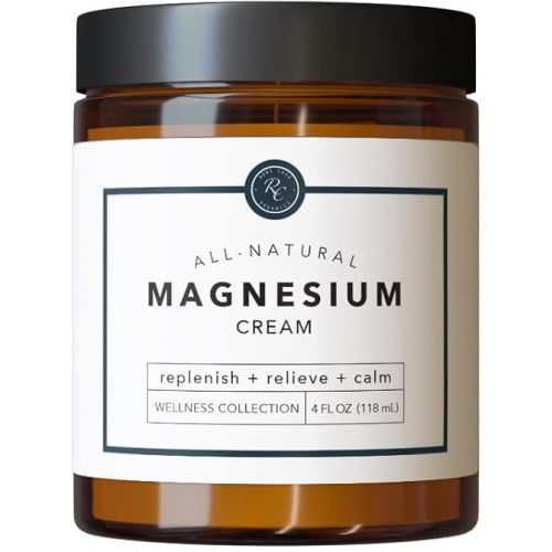 Rowe Casa Organics Natural Magnesium Cream with Raw Shea Butter and Pure Essential Oils – Topical Magnesium Lotion for Sleep, Muscles, and Relaxation – 4 Fl Oz