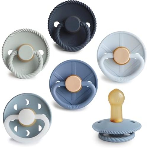 FRIGG Natural Rubber Baby Pacifier 6-Pack Endless Sea | Made in Denmark | BPA-Free (6-18 Months)