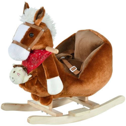 TopComfy Baby Bouncer and Rocker Toddler Kid Chair Plush Rocking Horse Toy Puppets for Living Room, Brown, 23.5"*13.8"*19"