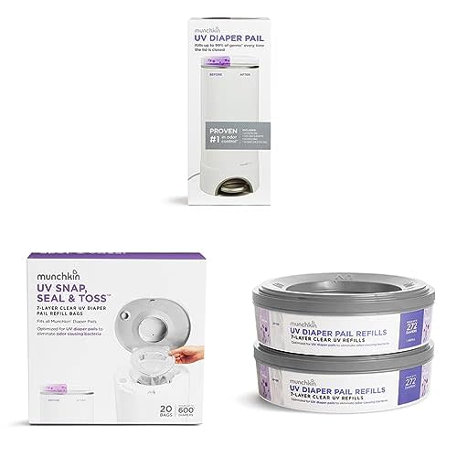 Munchkin UV Diaper Pail Refill Bags, 20 Count, Holds 600 Diapers, 272 Count Each