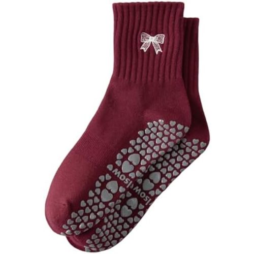 Yawlsow Pilates Grip Socks for Women, Cute Embroidered Yoga Grippy Socks
