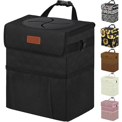 Car Trash Can for Cute, Bag Bin Hanging Waterproof Automotive Car Garbage Cans Leak Proof Vehicle Trash Can Diamond Pattern-Black