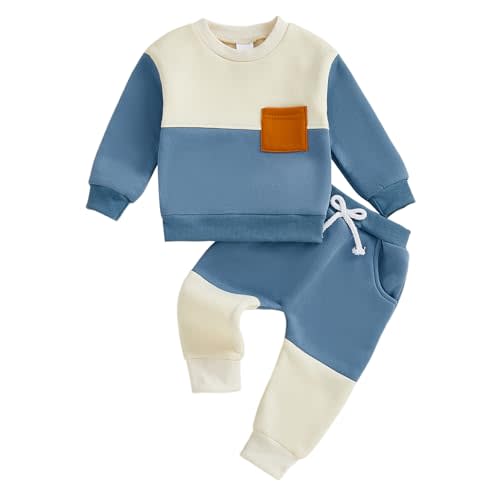 PUHHAPIEY Toddler Baby Boy Clothes Fall Winter Fleece Outfits Color Block Sweatshirt & Jogger Pants Set 6 12 18 Months 2T 3T