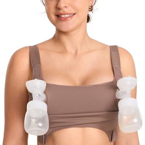 MOMANDA Hands Free Pumping Bra for Breastfeeding Wireless Sports Pumping and Nursing Bra in One with Wide Velcro Straps