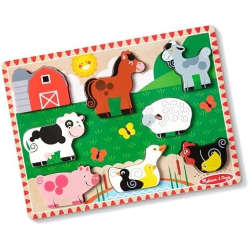 Melissa & Doug Farm Animals Wooden Chunky Puzzle 8-Piece Set