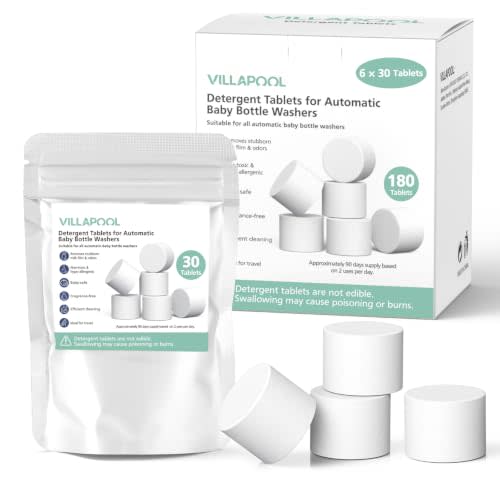 Baby Bottle Washers 180 Detergent Tablets for Grownsy Baby Brezza Momcozy | For All Brands Baby Bottle Washers, Removes Milk Residue Grease & Gentle Formula, for Bottles & Pump Parts by VILLAPOOL
