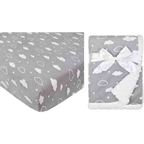 American Baby Company Heavenly Soft 2 Piece Chenille/Sherpa Crib Sheet & Blanket Set, 3D Cloud Grey, for Boys and Girl