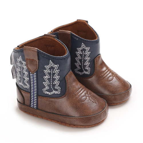 Unisex Baby PU Leather Cowboy Boots Newborn Boys Girls Soft Sole Non-Slip Western Bootie 0-18 Months Crib Shoes
