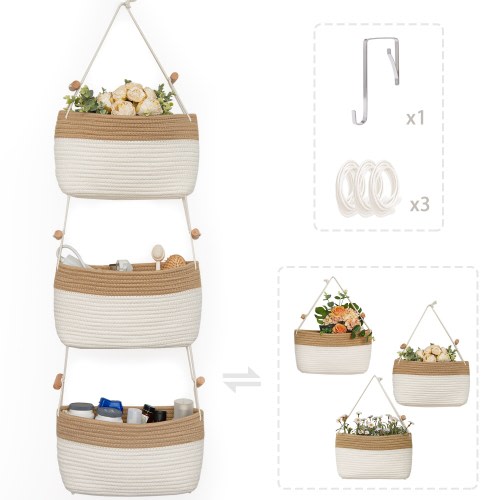 Over the Door 3-tier Basket Hanging Storage Basket Organizer