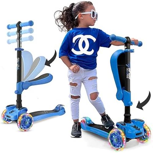 Hurtle 3-Wheeled Scooter for Kids - Wheel LED Lights, Adjustable Lean-to-Steer Handlebar, and Foldable Seat - Sit or Stand Ride with Brake for Boys and Girls Ages 1-14 Years Old