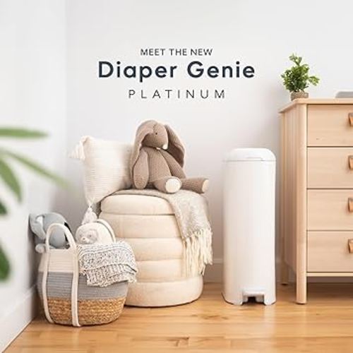 Diaper Genie Platinum Diaper Pail Gift Set | Hands-Free Odor Control with Foot Pedal | Stainless Steel Baby Diaper Pail | Includes 2 Easy Roll Refills 48 Bags Total | Baby Registry Must-Have