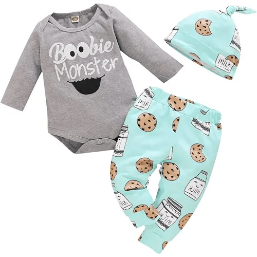 Newborn Infant Baby Clothes Long Sleeve Romper + Pants + Hat 3PCS Outfits Set