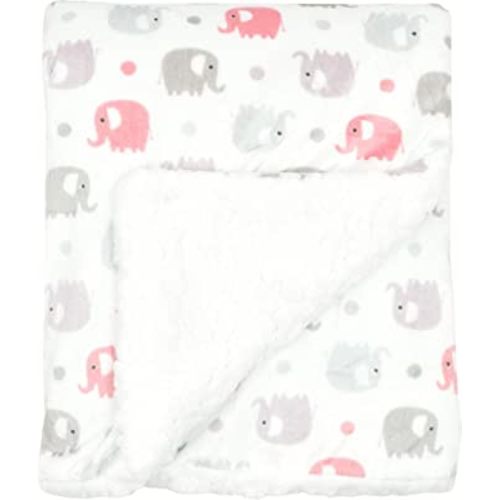 EVERYDAY KIDS Large Ultra Soft Gray and Pink Elephant Minky Baby Blanket for Girls Mink and Sherpa Toddler and Baby Girl Blanket Measures 30 x 40”; Trendy Animal Elephant Baby Nursery Decor