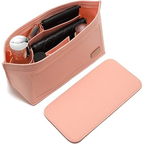 Doxo Purse Organizer Insert & Base Shaper 2pc Set, Felt Handbag & Tote Bag Fit L Speedy 30 Nererfull PM More(Pink,Medium-Combination)