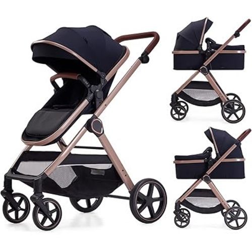 2 in 1 Baby Stroller, Newborn Infant Toddler Convertible Bassinet Pram Stroller for 0-36 Months Old Babies (Black)