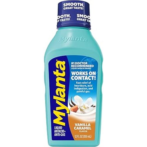 Mylanta Heartburn and Gas Relief, Liquid Antacid, Vanilla Caramel Flavor, 12 Fluid Ounce