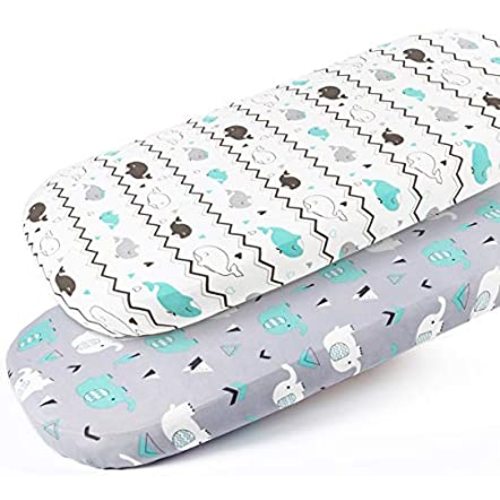 Stretch Fitted Bassinet Sheet Set Brolex 2 Pack Cradle Sheets for Bassinet Pad/Mattress, Unisex Boys Girls,Ultra Soft,Elephant & Whale
