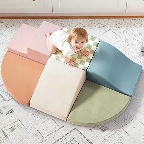 Tiny Land Soft Foam Climbing Blocks for Toddlers, 6-Piece Baby Foam Climbing Blocks, Indoor Playground Climbing Toys, Ideal Gift for Kids Activity Crawling and Sliding Foam Play Set (Morandi)