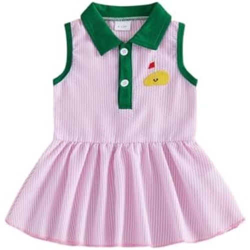 Toddler Baby Girl Golf Outfit Golf Hole Embroidery Sleeveless Dress Lapel Collar A Line Dresses Cute Summer Clothes