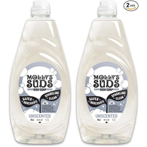 Molly's Suds Liquid Dish Soap | Clean, Simple Ingredients | Extra Scrubbing Power | Unscented, 24 oz - 2 Pack
