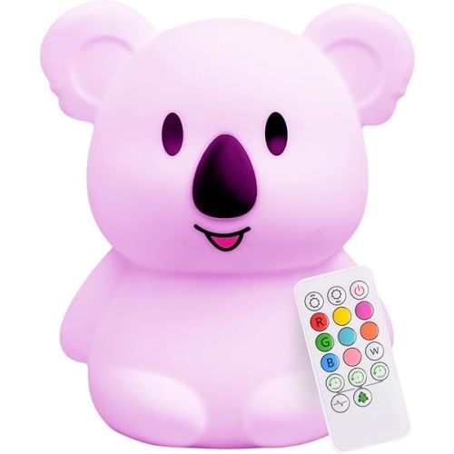 LumiPets Keith the Koala Squishy Night Light for Kids | Silicone Lamp with Tap & Remote Control | Rechargeable, 9 Color Changing Animal Night Light for Boys & Girls | Portable Nightlight With USB Cord