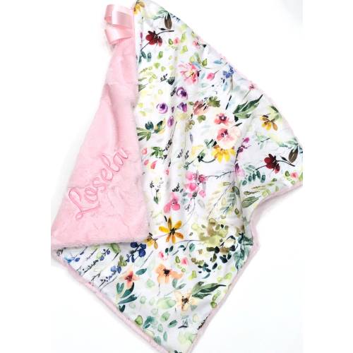 Personalized Wildflower Girl Minky Blanket: Floral Baby Crib Bedding