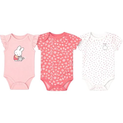 Miffy Baby Girls' 3-Pack Short Sleeve Soft Cotton Blend Bodysuit Sets