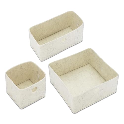 Parker Baby Felt Drawer Organizers 3 Pack | Versatile & Sturdy Nursery Organizers for Drawers | Extra-Durable and Collapsible Soft Felt Drawer Storage Bins w/Soft Edges | Heathered White, 3 Pack