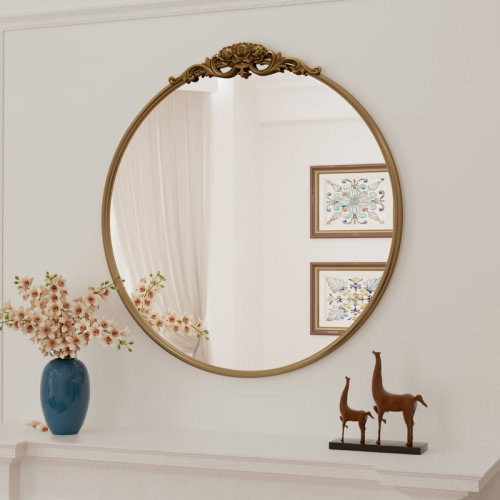 Latitude Run® Stourbirdge Vintage Round Wall Mirror, Decorative Accent Mirror with 1.2" Iron Frame for Christmas & Reviews | Wayfair