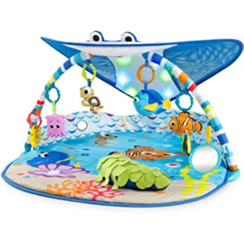 Bright Starts Finding Nemo Mr. Ray Ocean Lights & Music Baby Activity Gym with Tummy Time Pillow, Newborn+