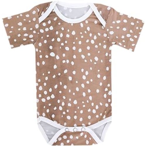 Copper Pearl Short Sleeve Bodysuit Baby: Ultra Soft Bodysuits for Newborns, Boys, Girls, and Infants - Stylish, Comfortable, Overlap Shoulders, Premium Knit Fabric - Fawn, 3-6 Months
