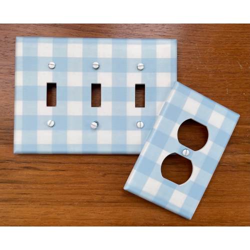 Blue Check Light Switch Plate Cover: Checkered Nursery Decor
